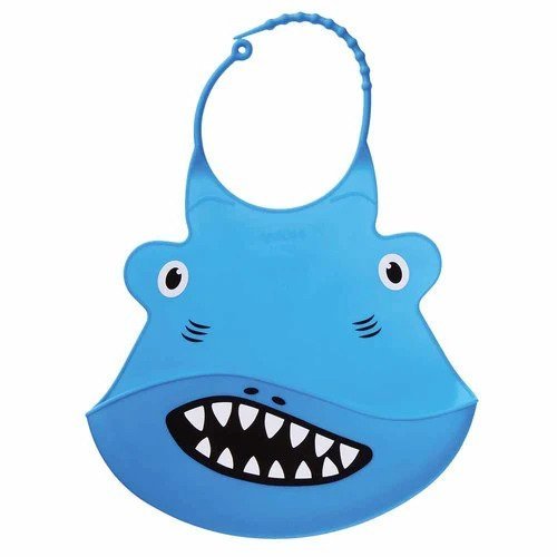 3D-Lätzchen Shark Silikon 28 x 22,5 cm blau